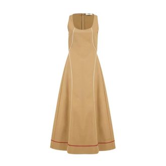 Fendi Sleeveless Cotton Flared Dress - female - Fendi - Maxi Dresses - Beige - S - Dresses