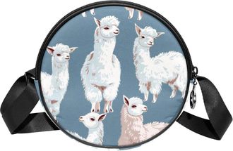 Generic Circle Crossbody Bag for Women, Alpaca Seamless Small Sling Bag Daypack with Zipper Adjustable Shoulder Straps Casual Ladies Girls Round Purse