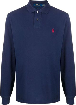 Ralph Lauren Tops, Heren, Blauw, M, Katoen, Polo shirt met lange mouwen