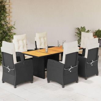 vidaXL Set De Comedor De Jard&iacute;n 7 Pzas Y Cojines Rat&aacute;n Sint&eacute;tico Negro Vidaxl