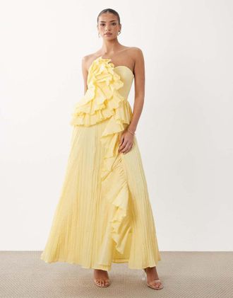 Asos Vestito lungo a fascia giallo a pieghe
