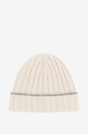 Brunello Cucinelli Rippstrickm&uuml;tze aus Kaschmir mit Kontrast-Rand