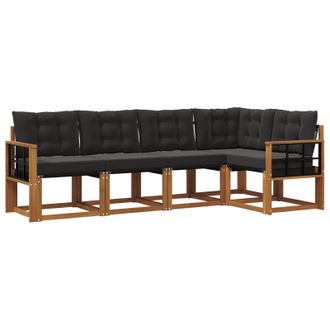 vidaXL Conjunto De Sof&aacute;s De Exterior Con Coj&iacute;n 5 Pcs Natural Y Negro Vidaxl