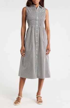 Avec Les Filles Smocked Sleeveless Shirtdress in Black-White at Nordstrom Rack, Size 12