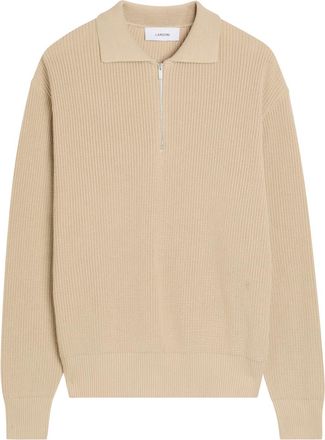 Lardini Ribbed Knit Cotton Polo Shirt - Beige - XL