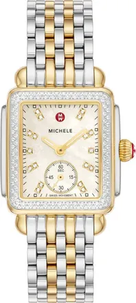Michele Deco Mid Diamond Bracelet Watch, 29mm in Two-Tone Gold at Nordstrom