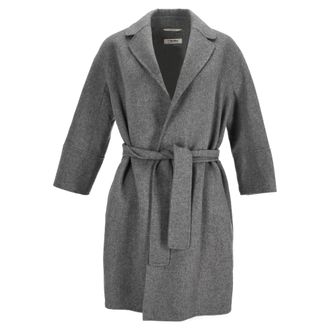 Max Mara Pre-owned Womens S Max Arona Double-Face Wrap Coat in Grey Wool - Size Small