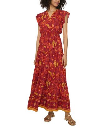 Vince Camuto Flutter Sleeve V Neck Placket Tiered Maxi Dress