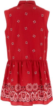 Miu Miu Womens Printed Cotton Blend Dress Rossobianco Exterior: Linen Abiti