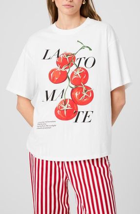 French Connection La Tomate Oversize Cotton Graphic T-Shirt in Summer White-Tomato at Nordstrom, Size X-Small