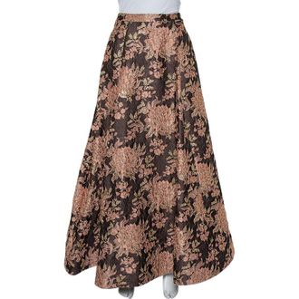 Alice & Olivia Alice + Olivia Brown Lurex Floral Jacquard Pleated Rachelle Maxi Skirt