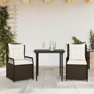 vidaXL Set Comedor De Jard&iacute;n 3 Piezas Y Cojines Rat&aacute;n Sint&eacute;tico Marr&oacute;n Vidaxl
