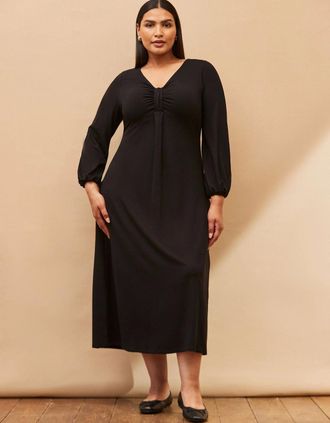 Live Unlimited London Womens Black Jersey Pleat Front Midi Dress - Size: 18