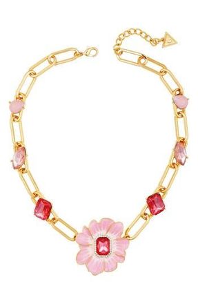 Guess Crystal & Enamel Flower Chain Necklace in Gold Tone at Nordstrom Rack
