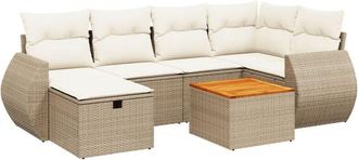 vidaXL Vidaxl - Set Sof&aacute;s De Jard&iacute;n 7 Piezas Y Cojines Rat&aacute;n Sint&eacute;tico Beige