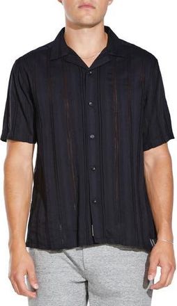 Civil Society Relaxed Fit Striped Seersucker Cotton Resort Shirt in Black at Nordstrom Rack, Size Xx-Large