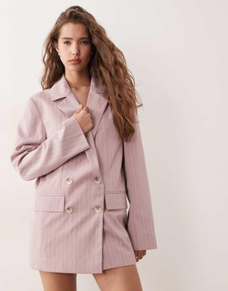Miss Selfridge Blazer doppiopetto oversize extra largo rosa gessato in coordinato