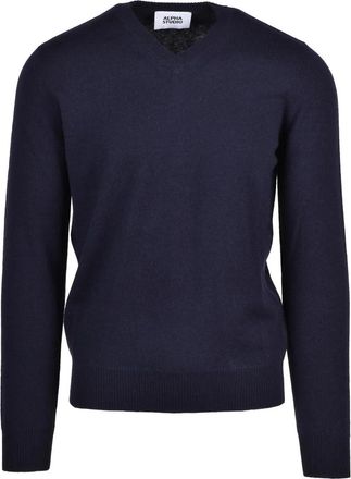 Alpha Studio V-Neck Pullover With Fine Knit Texture And Ribbed Details