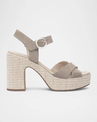 Nero Giardini Womens Suede Rafia Platform Heeled Sandal In Taupe