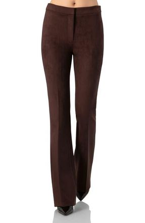 Ivonne Flared Faux-Suede Trousers with Simulated Back Pockets in Brown at Nordstrom, Size 10