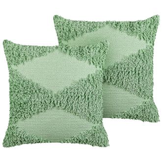 Beliani Conjunto De 2 Cojines De Algod&oacute;n Verde Claro 45 X 45 Cm Geom&eacute;trico Accesorio Rhoeo
