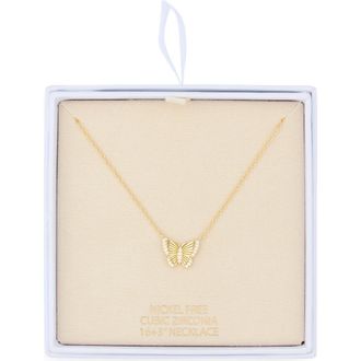 Nordstrom Rack Cubic Zirconia Fluted Butterfly Pendant Necklace in Clear- Gold at Nordstrom Rack