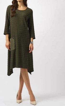 Joseph Ribkoff 3/4 Sleeve Scoop Neck A-Line Asymmetrical Dress In Avocado