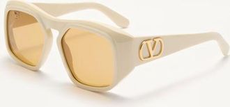 Valentino Occhiale Rettangolare In Acetato unisex AVORIO/AMBRA 55