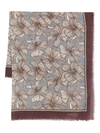 Marc O'Polo Sciarpa a fiori con frange - Blu