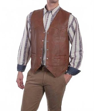 Scully Faux Leather Snap Vest In Saddle Tan
