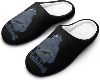 Generic Bigfoot Fishing Funny Mens Cotton Slippers Soft Non-Slip Rubber Sole House Slipper Indoor Outdoor