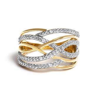 House of Brilliance 14K Rose Gold Plated.925 Sterling Silver Diamond Accent Crossover Ring