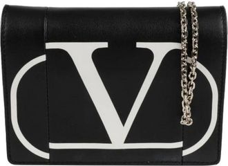 Valentino Pre-owned Cross Body Bags, female, Black, Size: ONE SIZE Pre-owned Vltn Logo Mini Chain Crossbody Bag