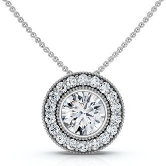 Pompeii3 1Ct Beverly Diamond Halo Bezel Pendant 14k Gold 18 Necklace Lab Grown