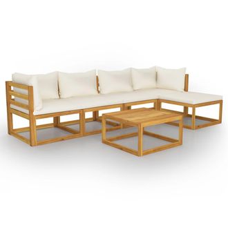 vidaXL Muebles De Jard&iacute;n 6 Pzas Cojines Crema Madera Maciza De Acacia Vidaxl