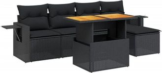 vidaXL Set De Sof&aacute;s De Jard&iacute;n 6 Piezas Y Cojines Rat&aacute;n Sint&eacute;tico Negro Vidaxl