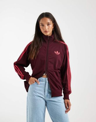 adidas Originals Firebird - Top sportivo ampio bordeaux/rosa power-Marrone