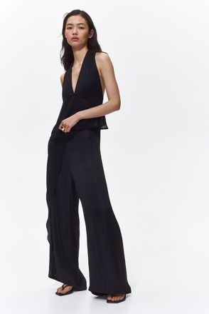 H&M Wrap-detail Satin Trousers in Black at Nordstrom, Size X-Small