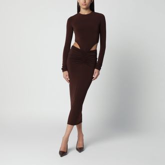 Andamane Abito midi marrone con dettaglio cut-out in vita