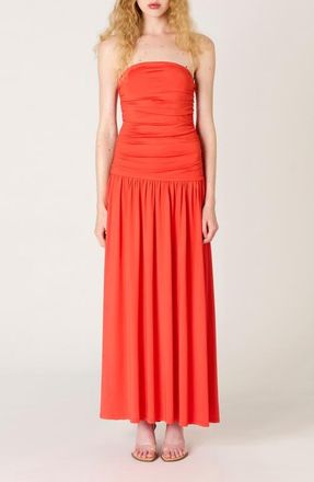 Nia Santal Strapless Jersey Midi Dress in Coral at Nordstrom, Size X-Small