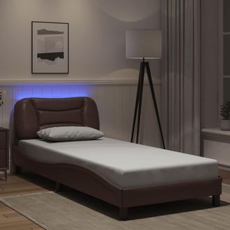 vidaXL Vidaxl - Estructura Cama Con Luces Led Cuero Sint&eacute;tico Marr&oacute;n 90x200 Cm