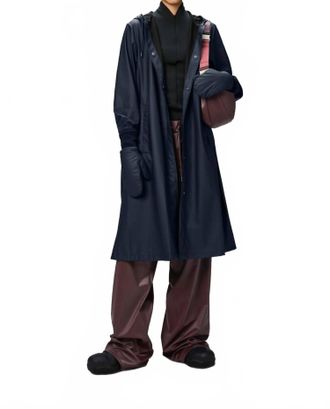Rains A-Line Longer Waterproof Jacket In Navy