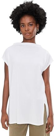 Eileen Fisher Ribbed Knit Funnel Neck Tunic Womens Clothing White : SM, Lyocell/Tencel