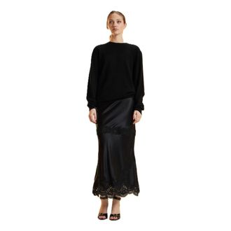 Cynthia Rowley Satijnen Kanten Rok - Dames - Midirokken - Zwart - M - Satijn - Rokken