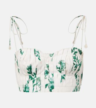 Agua Bendita Moringa floral pleated cotton crop top