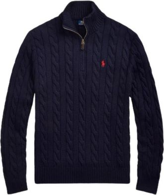Polo Ralph Lauren Half-Zip Kabel Gebreide Trui - Heren - Coltruien - Blauw - L - Katoen - Truien & Vesten