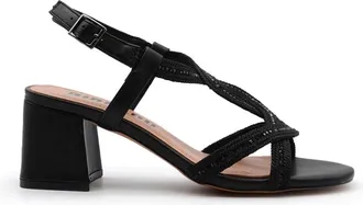Bibi Lou Zwarte leren sandalen met sprankelend detail - Dames - Sandalen met hakken - Zwart - 37 EU - Leer - Schoenen