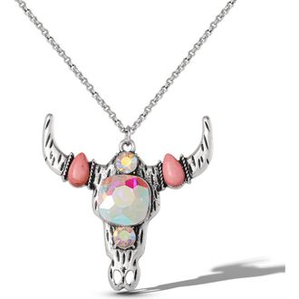 Jessica Simpson Bull Skull Pendant Necklace in Silver/coral at Nordstrom