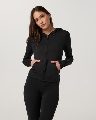 Vuori Clothing Halo Mini Full Zip Hoodie - Long | Black Heather | XS, Size Extra Small