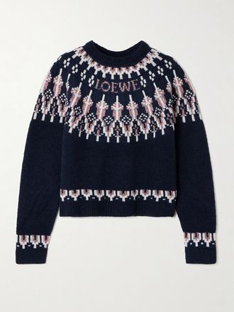 Loewe Pullover In Misto Lana Fair Isle Con Paillettes - Blu